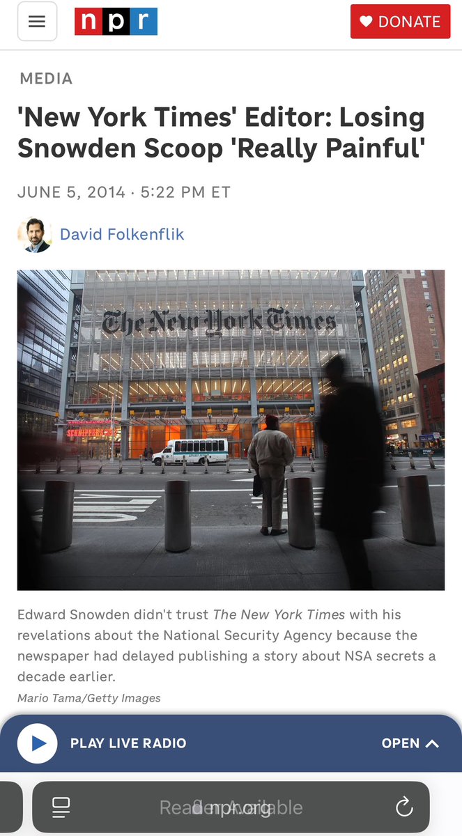 Heidi N. Moore (@moorehn) on Twitter photo <a href="/kenklippenstein/">Ken Klippenstein</a> Fun fact: Snowden refused to share his leak with the New York Times because he thought they couldn't be trusted to correctly assess their power and report a leak accurately. Prescient!
npr.org/2014/06/05/319… <a href="/kenklippenstein/">Ken Klippenstein</a> Fun fact: Snowden refused to share his leak with the New York Times because he thought they couldn't be trusted to correctly assess their power and report a leak accurately. Prescient!
npr.org/2014/06/05/319…
