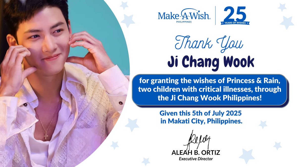 JCWPhilippines's tweet photo. [PROJECT #1]

For Actor Ji Chang Wook’s birthday, we went beyond cheering for his talent. We honoured his generous spirit with a donation to Make-A-Wish Philippines, bringing hope and joy to children with critical illnesses.

#HappyJiChangwookDay #지창욱 #JiChangWook https://t.co/TR0baAEYS5