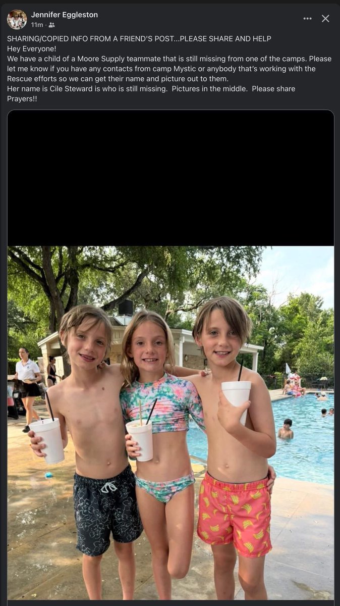 Texas Hill Country Flooding. 
Missing. 
Please share.