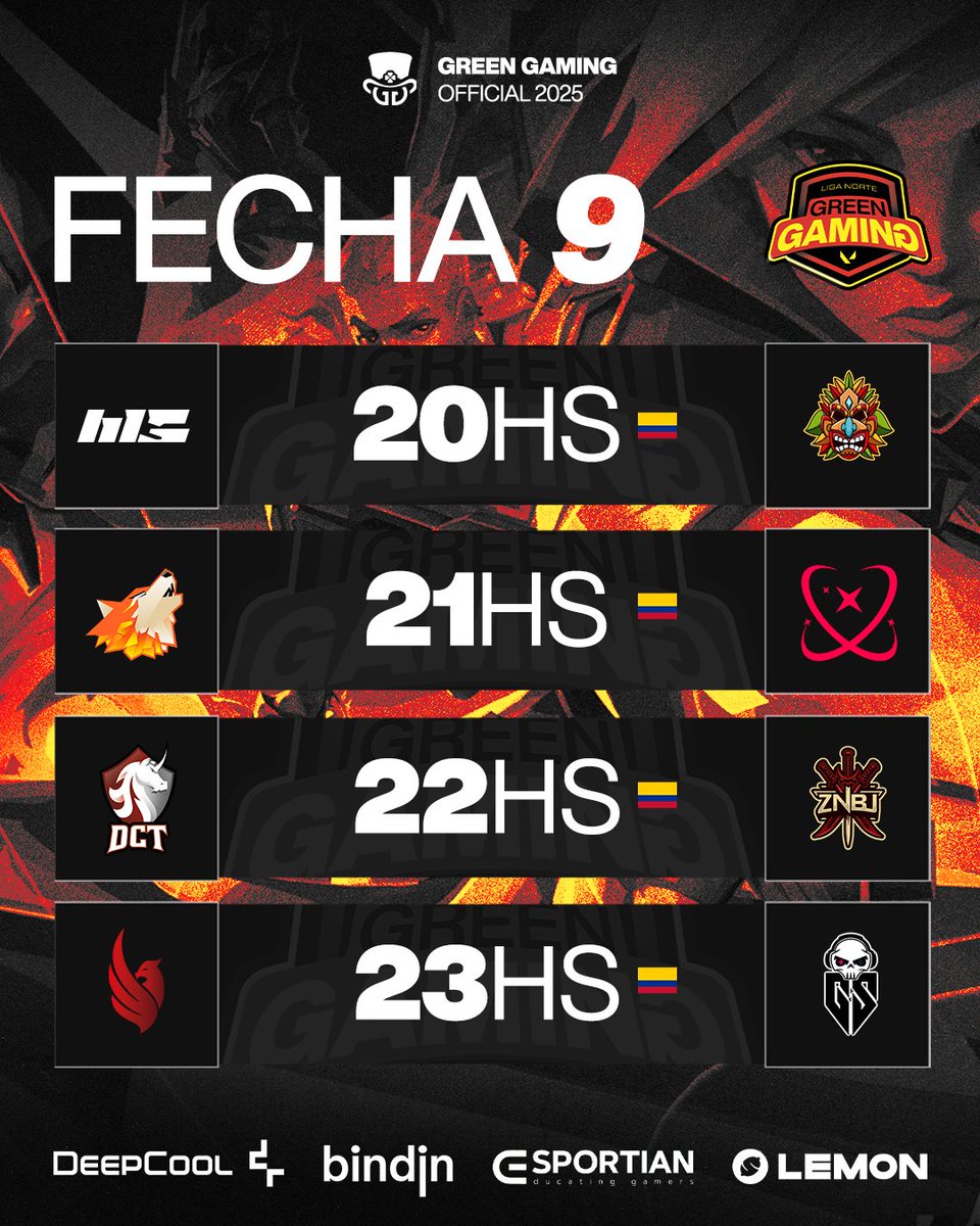 Green Gaming 🍀 (@ligagreengaming) on Twitter photo 🔴 ENFRENTAMIENTOS | FECHA 9 🔴
20 HRS - #M5Esports 🆚 <a href="/exotickesports/">EXOTICK ESPORTS 🇲🇽</a>
21 HRS - <a href="/hyperiongg_/">HYPERION GAMING</a> 🆚 <a href="/NovaCrews/">NovaCrew</a>
22 HRS - <a href="/DCT_eSports/">DCT eSports</a> 🆚 <a href="/znbuteam/">Zanbu Team</a>
23 HRS - <a href="/AB3_Esports/">AB3 ESPORTS</a> 🆚 <a href="/GamersSociety_/">𝐆𝐚𝐦𝐞𝐫𝐬 𝐒𝐨𝐜𝐢𝐞𝐭𝐲 💀</a>
🍀 Sigue la ACCIÓN en: twitch.tv/greengaming_tv
#GreenGaming #GreenGamingNorte 🔴 ENFRENTAMIENTOS | FECHA 9 🔴
20 HRS - #M5Esports 🆚 <a href="/exotickesports/">EXOTICK ESPORTS 🇲🇽</a>
21 HRS - <a href="/hyperiongg_/">HYPERION GAMING</a> 🆚 <a href="/NovaCrews/">NovaCrew</a>
22 HRS - <a href="/DCT_eSports/">DCT eSports</a> 🆚 <a href="/znbuteam/">Zanbu Team</a>
23 HRS - <a href="/AB3_Esports/">AB3 ESPORTS</a> 🆚 <a href="/GamersSociety_/">𝐆𝐚𝐦𝐞𝐫𝐬 𝐒𝐨𝐜𝐢𝐞𝐭𝐲 💀</a>
🍀 Sigue la ACCIÓN en: twitch.tv/greengaming_tv
#GreenGaming #GreenGamingNorte