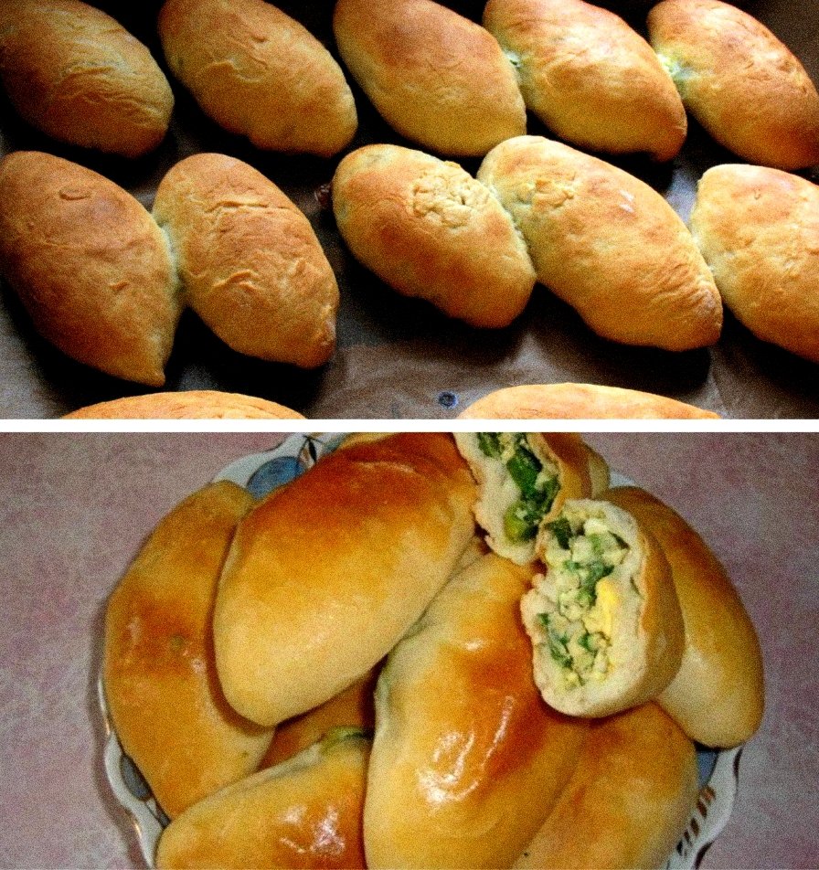 В огороде полно ещё зелёного пера. Решил заварганить в духовке пирожки. Тесто дрожжевое, у нас в магазине всегда есть готовое. Начинка - лук, яйцо. Сверху смазать маслицем и на завтрак сойдёт с чаем. Кушали такие? 
Доброе утро, друзья! Я рано встаю, извините, если кого разбудил.