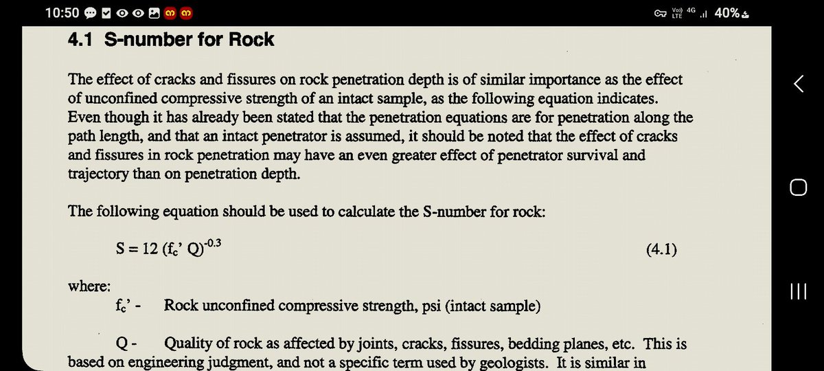ThamWaiKeong's tweet image. @SimonGunson
@KatieLi16905354
@Kathleen_Tyson_
@Pataramesh
34,000 PSI Type 3 dolomitic limestone at Fordow.
Using Young's equation.
Penetration, D
= 0.00178 S N (W/A)^0.7 (V-100)
S = .0.52
N = 0.91
(W/A)^0.7 = 8.0
V - 100 = 1,694 fps
* D = 11.4 feet *