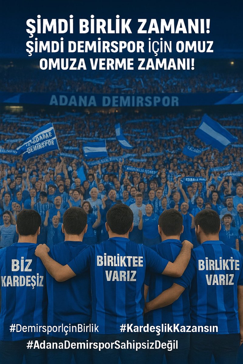 📢 ŞİMDİ BİRLİK ZAMANI! ŞİMDİ DEMİRSPOR İÇİN OMUZ OMUZA VERME ZAMANI!

Adana Demirspor taraftarı asla bölünemez, asla ayrışamaz!
👉 Kuzey Kale Arkası ve Maraton, bir zamanlar aynı yürekle, aynı sevdayla, aynı türküyle inletti bu tribünleri!
👉 Şimdi Adana Demirspor ölüm kalım