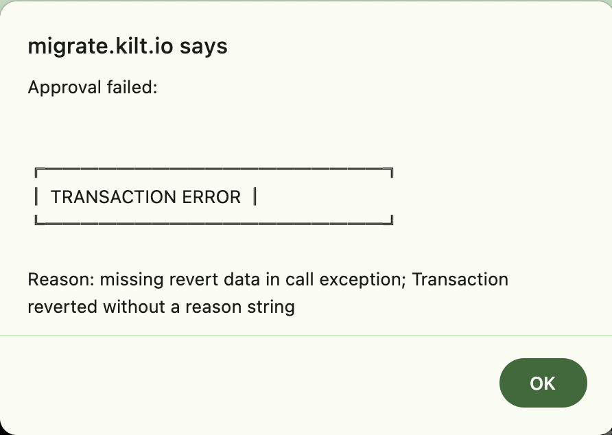DurraniKay's tweet photo. @Kiltprotocol I'm unable to migrate my coins, and I'm getting this error... Please help https://t.co/M3RE6pysQO