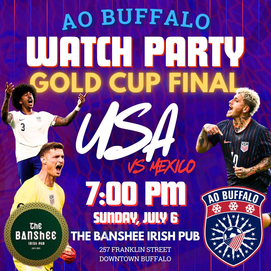 AOBuffalo's tweet image. Happy Fourth to All 😎🇺🇸
Finish out your holiday weekend with us and lock in for the Gold Cup final showdown against Mexico! Pull up to @bansheeirishpub Buffalo
on Sunday, July 6th at 7:00pm, see you there! 🦬⚽