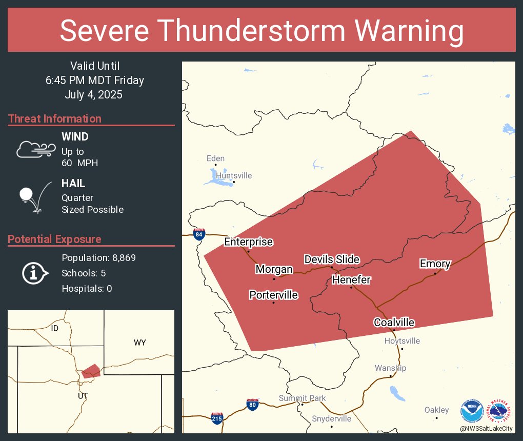 Severe Thunderstorm Warning including Morgan UT, Coalville UT and  Henefer UT until 6:45 PM MDT