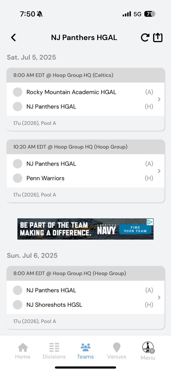 Looking forward to getting back in action with <a href="/njpanthersboys/">NJ Panthers Boys</a> this weekend at the Hoop Group Summer Warm Up! Here is my schedule!
<a href="/coachthurlow/">Ryan Thurlow</a> 
<a href="/HoopGroupAL/">Hoop Group Academic League (HGAL)</a> 
<a href="/will_louis0/">Will Louis</a> 
<a href="/HoopGroupEamonn/">Eamonn Mahar</a>