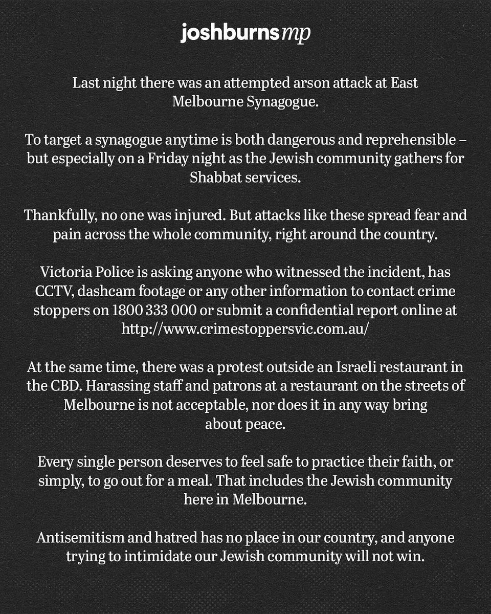 joshburnsmp's tweet image. Antisemitism and hatred has no place in our country.