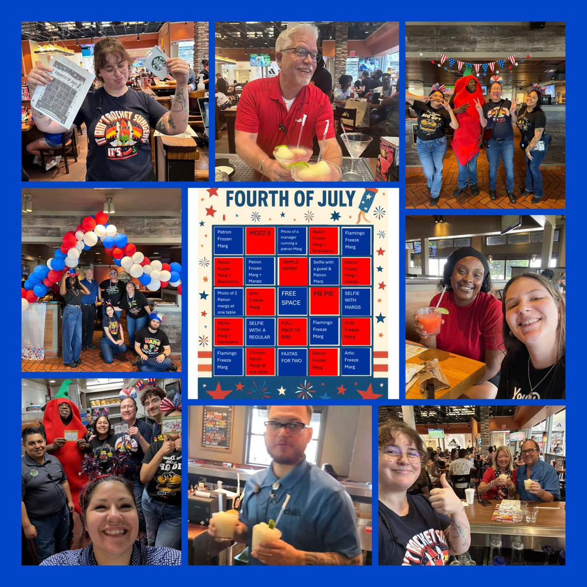Lisa Wherry (@wherry_lisa) on Twitter photo Great job <a href="/lindsayvx3/">Lindsay Michelle 🌻</a> for sharing Fourth of July bingo! The teams loved it! #ChilisLove <a href="/sarahjunco/">Sarah Junco</a> <a href="/LairdWalker4/">Laird Walker</a> <a href="/ItsBeenBroughtn/">ItsBeenBroughton</a> <a href="/Alicia231977258/">Alicia</a> <a href="/sarahjunco/">Sarah Junco</a> <a href="/JBarraza6/">Julie Barraza</a> <a href="/taryn_mahaffey/">Taryn Mahaffey</a> Great job <a href="/lindsayvx3/">Lindsay Michelle 🌻</a> for sharing Fourth of July bingo! The teams loved it! #ChilisLove <a href="/sarahjunco/">Sarah Junco</a> <a href="/LairdWalker4/">Laird Walker</a> <a href="/ItsBeenBroughtn/">ItsBeenBroughton</a> <a href="/Alicia231977258/">Alicia</a> <a href="/sarahjunco/">Sarah Junco</a> <a href="/JBarraza6/">Julie Barraza</a> <a href="/taryn_mahaffey/">Taryn Mahaffey</a>