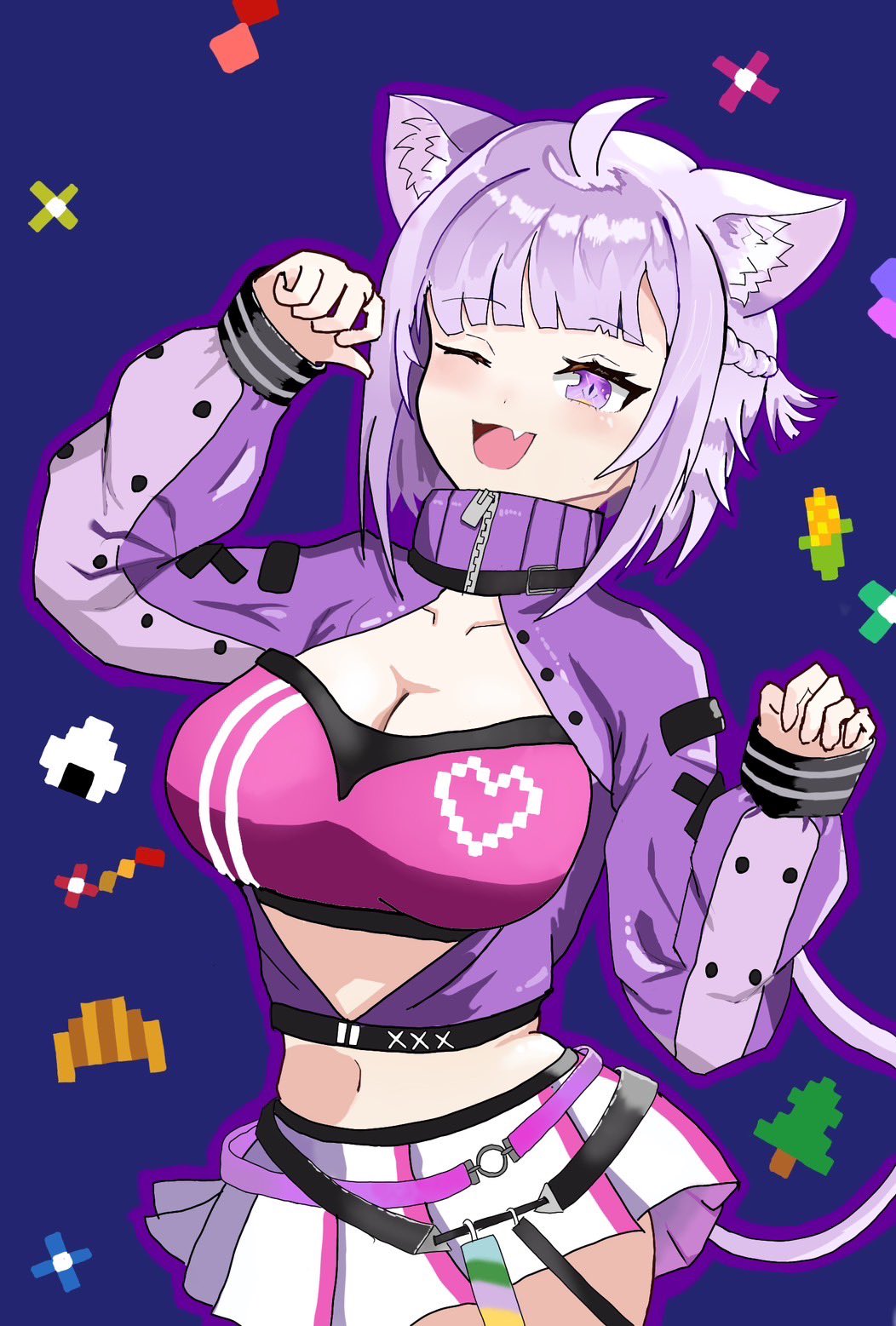 おかゆ　手描き　イラスト　リクエスト 手描きイラスト 猫又おかゆ ホロライブ - メルカリ