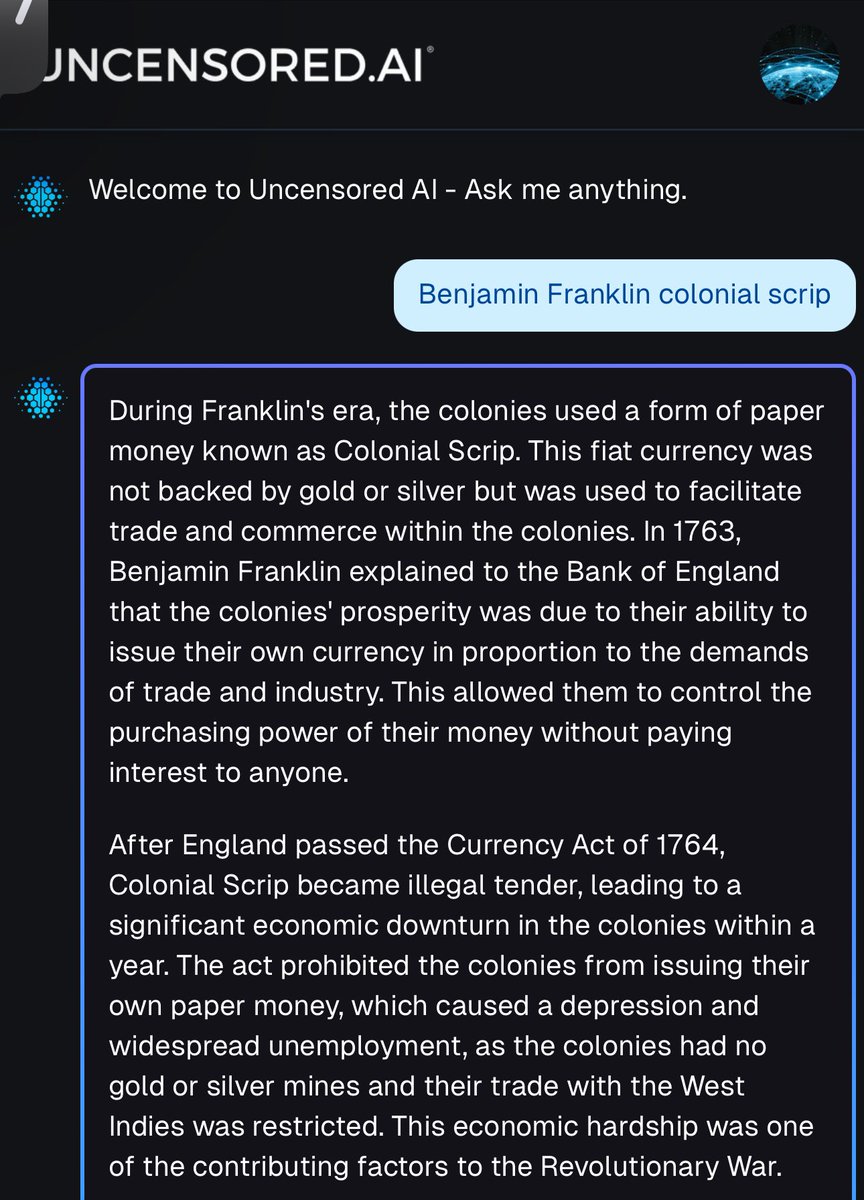uncensoreddotai's tweet image. Did you know?
Without colonial scrip getting banned
There would be no 4th of July