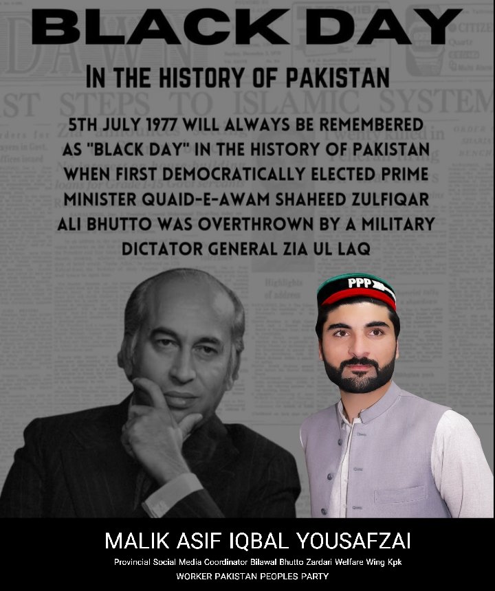 ضیاء الحق نے آئین پر ڈاکہ ڈالا، قدرت کے انتقام کا شکار ہوا اور لقمہ اجل بن کر رہ گیا قائد عوام زوالفقار علی بھٹو کو بے گناہ پھانسی دی گئی مگر بھٹو اپنے پیچھے ہر گھر میں بھٹو چھوڑ کر گیا
کل بھی بھٹو زندہ تھا، آج بھی بھٹو زندہ ہے
<a href="/BBhuttoZardari/">Bilawal Bhutto Zardari</a>
#5thJulyBlackDay