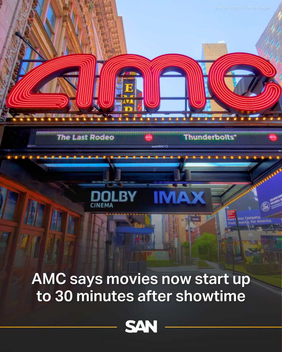 AMC Theaters is now warning customers online that movies may start 25–30 minutes after the listed showtime. The theater chain is adding more ads following a new ad deal that could help it recover from one of its worst quarters since 1996.

ow.ly/2wMW50Wk1KW