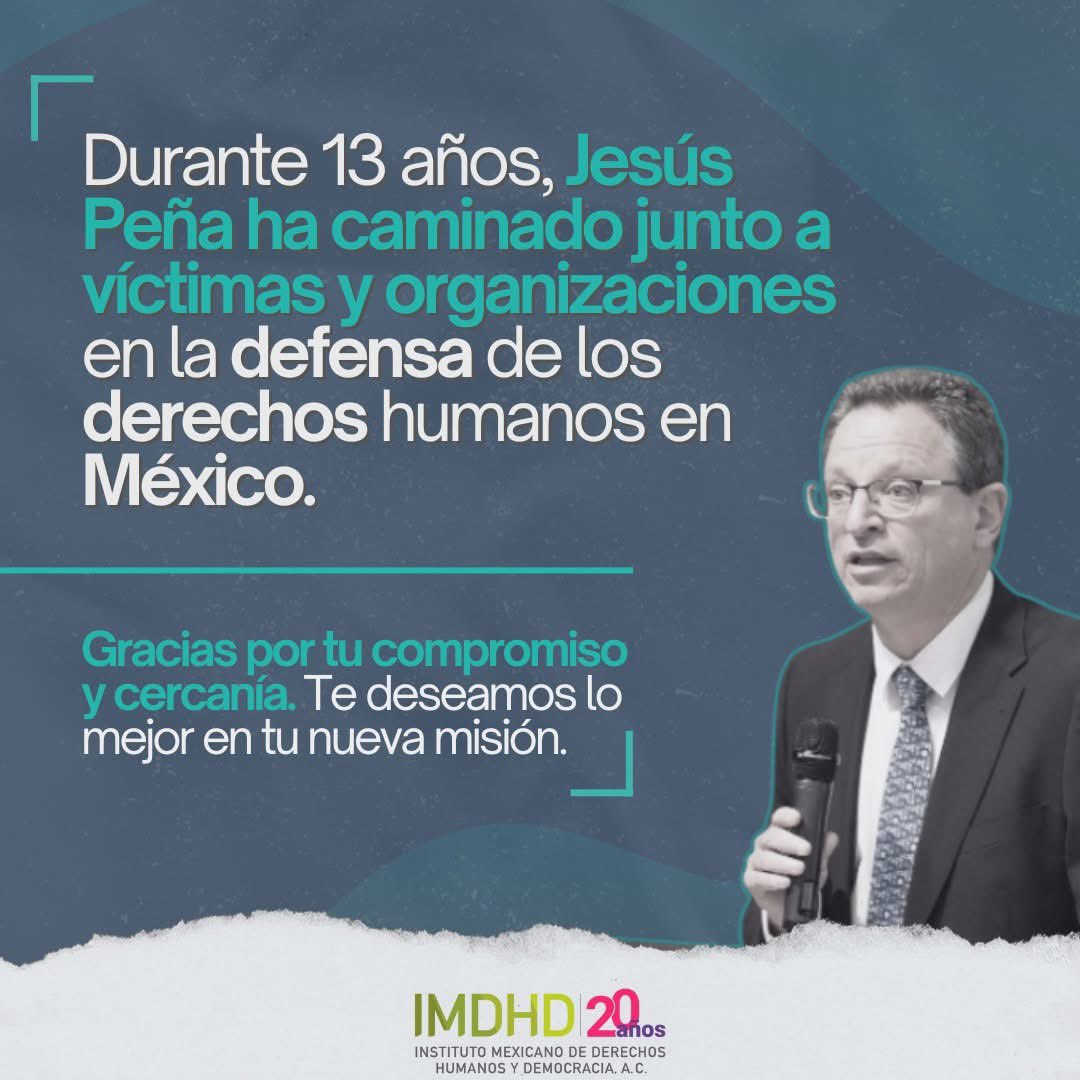 IMDHD (@imdhyd) on Twitter photo Gracias, Jesús Peña, por 13 años de compromiso, cercanía y defensa de los derechos humanos en México.
Tu acompañamiento deja una huella.
¡Te deseamos lo mejor en tu nueva misión! 🌿
<a href="/ONUDHmexico/">ONU-DH México</a> Gracias, Jesús Peña, por 13 años de compromiso, cercanía y defensa de los derechos humanos en México.
Tu acompañamiento deja una huella.
¡Te deseamos lo mejor en tu nueva misión! 🌿
<a href="/ONUDHmexico/">ONU-DH México</a>