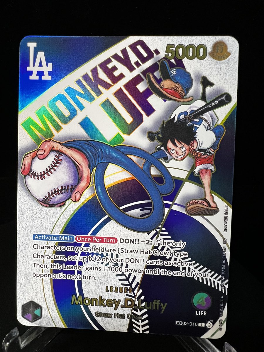 MrAllSunday_TCG's tweet photo. Let’s kick off this 4th of July weekend with some close-up pics of hottest card on everyone’s radar this week! 

One Piece x Dodgers EB02 Luffy leader

#onepiece #optcg #luffy #dodgers #ワンピースカードゲーム #ワンピース https://t.co/J0NbZ8z2Y9