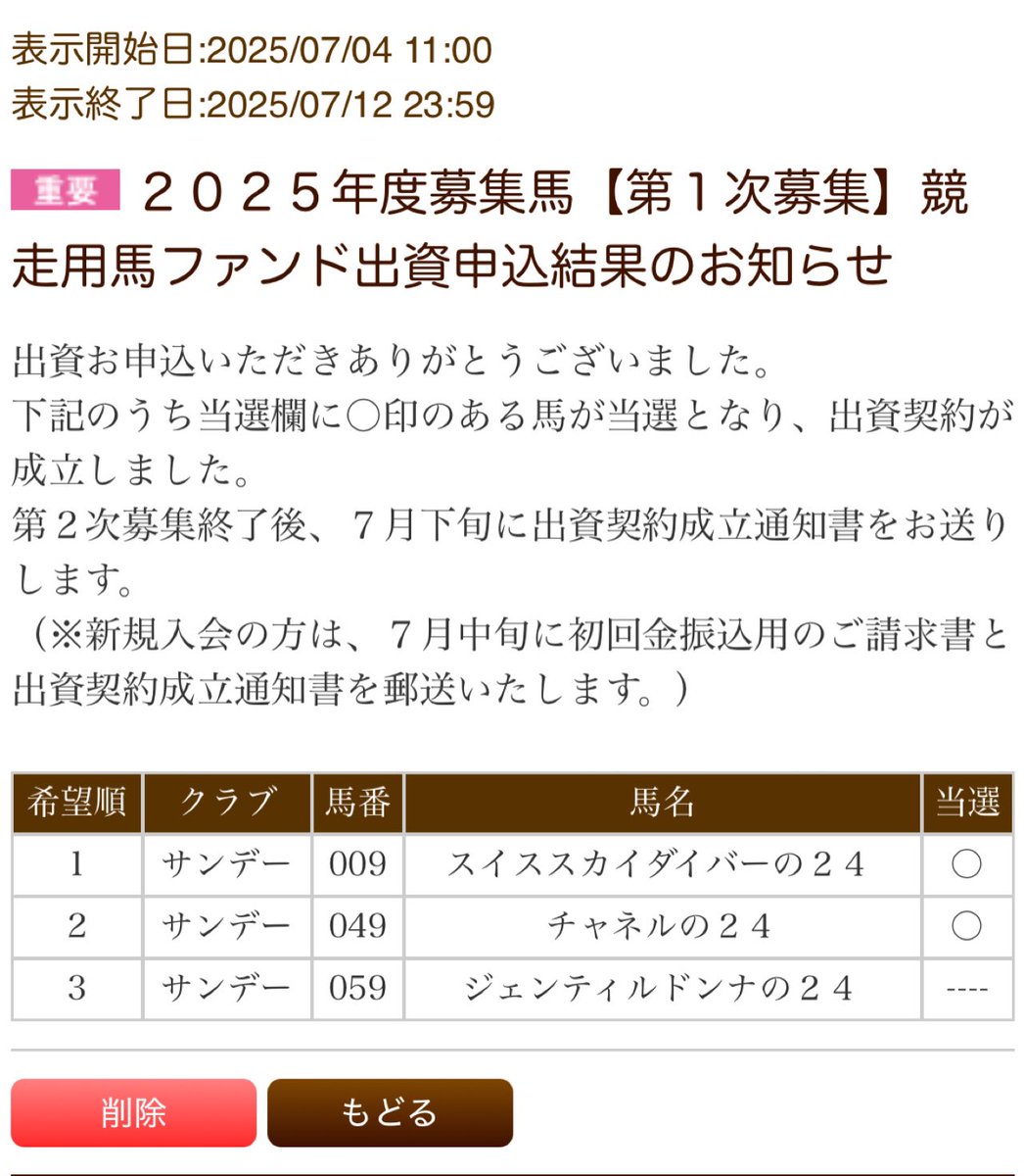 2025年度サンデー、社台出資馬2頭確定しました👍新規入会で2頭出資できました、合計450万👨🏻‍⚕️
スイススカイダイバーの24
チャネルの24
どっちもG1取ります←
同じ出資者の皆さん、よろしくお願いします🐴
口どり式でお会いしましょう👄☝️