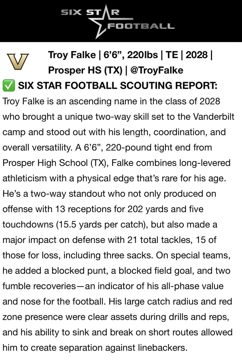 Troy Falke (@troyfalke) on Twitter photo Thank you <a href="/sixstarfootball/">Six Star Football | PLUS+</a> for the recognition and write up! <a href="/_EliteProspects/">Elite Prospects🚨</a> <a href="/CoachTMcCormick/">Tanner McCormick</a> Thank you <a href="/sixstarfootball/">Six Star Football | PLUS+</a> for the recognition and write up! <a href="/_EliteProspects/">Elite Prospects🚨</a> <a href="/CoachTMcCormick/">Tanner McCormick</a>