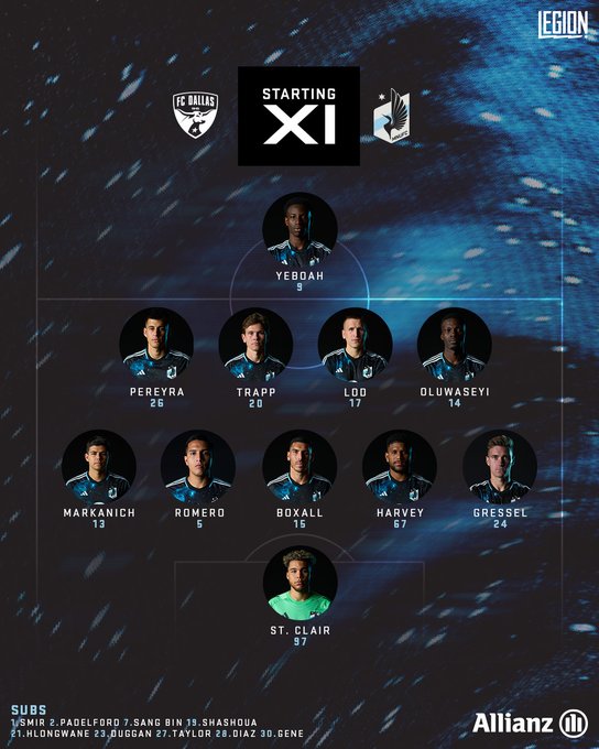 Minnesota United XI at FC Dallas, July 4, 2025. (Courtesy Minnesota United)