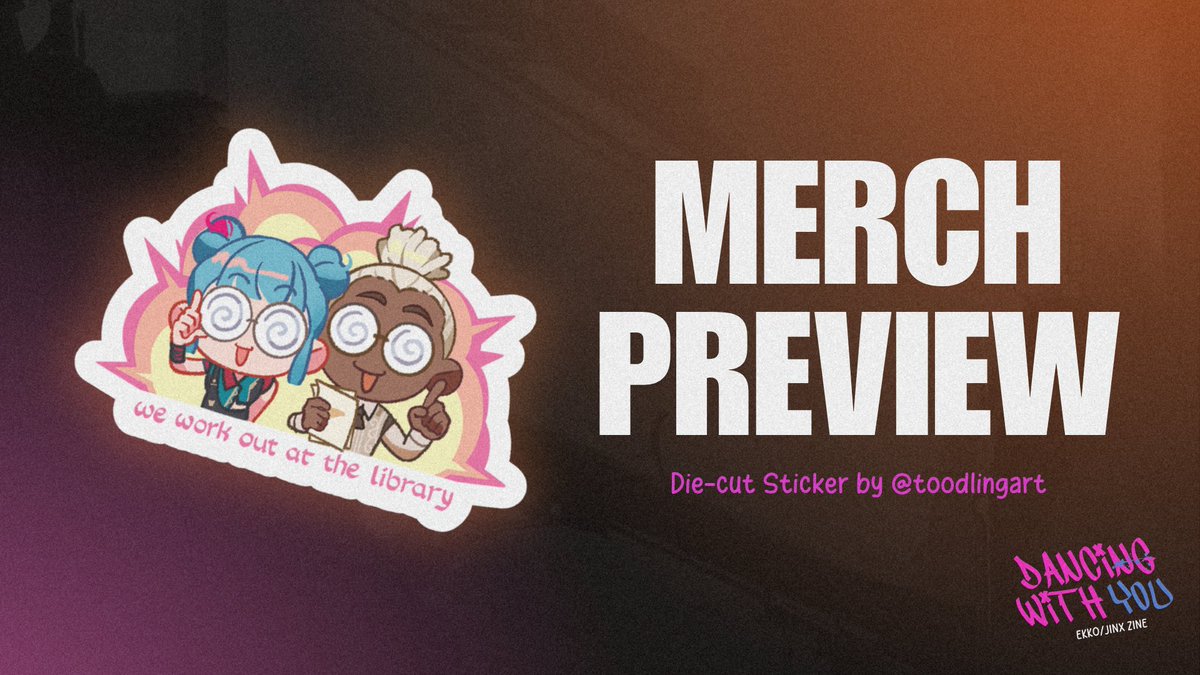 💣 MERCH PREVIEW 💣

Of course Ekko and Jinx work out at the library! Die-cut sticker by <a href="/toodlingart/">ant 🌟</a> 🤓

You can get your own when preorders open on July 13.