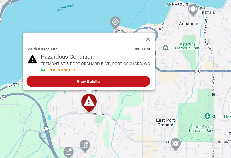 KitsapFirebuff's tweet photo. Unknown fire at Tremont St &amp; Port Orchard Blvd: Aid 31 in the area, attempting to locate. Possibly the Sunnyslope fire rather than a new fire. https://t.co/ymBAf7FVQv