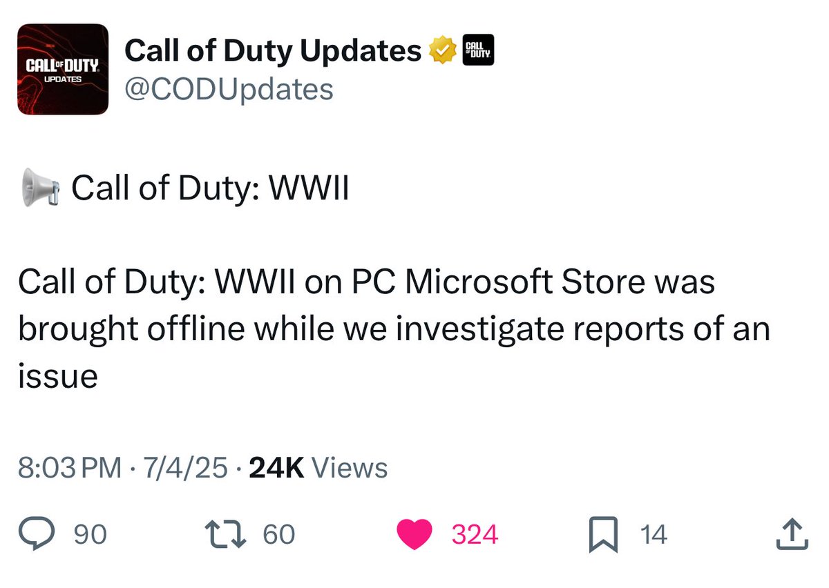 Anybody know what the issue is with WWII on pc? Trying to figure it out…