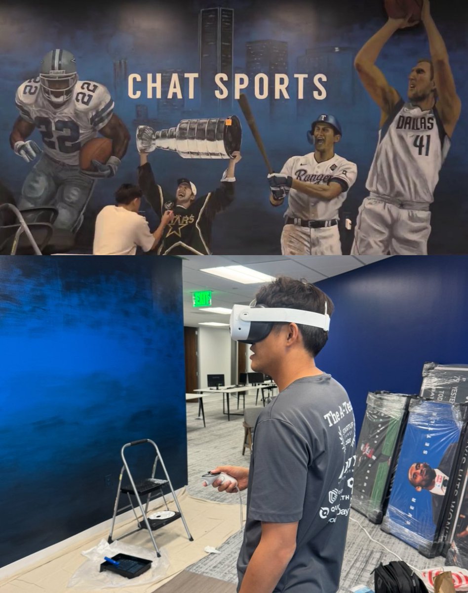 An artist’s vision comes to fruition. 

Really cool to watch the process of <a href="/ArnoldSypho/">Arnold</a> putting together this mural in our Dallas HQ <a href="/ChatSports/">Chat Sports</a> over the last few weeks.