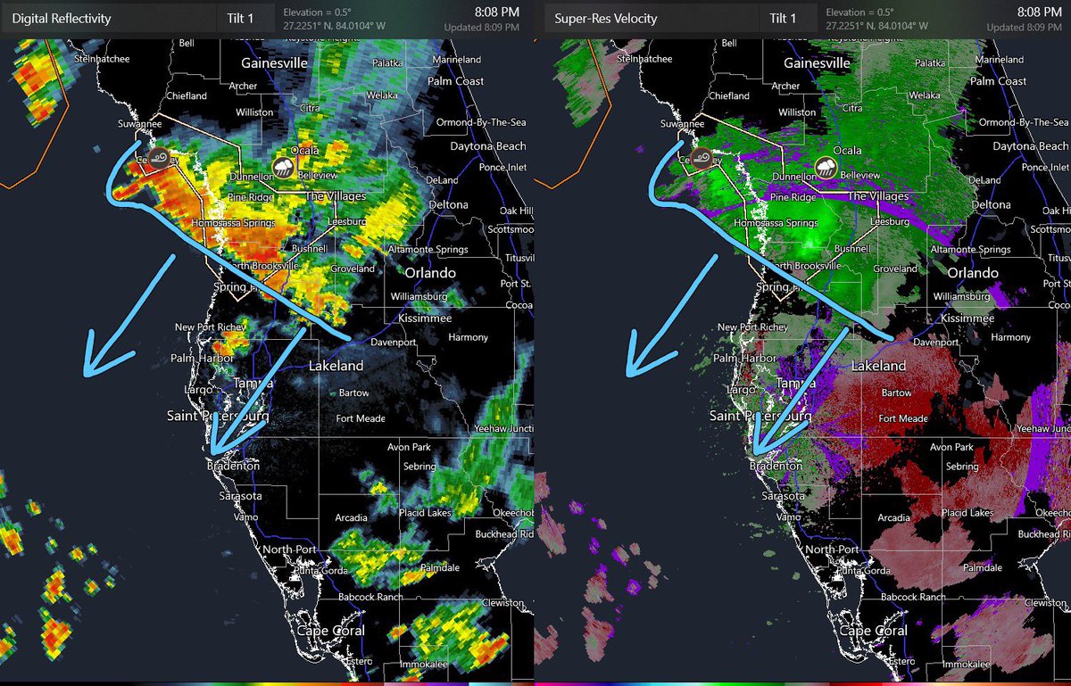 weatherbryan's tweet image. HEADS UP TAMPA BAY (FRI 830PM): If you plan on being on a boat or outdoors for fireworks this evening, keep an eye to the sky. A line of storms is moving SSW, producing frequent lightning, heavy rain, & gusty winds. Scattered storms and gusty winds from an outflow will move…