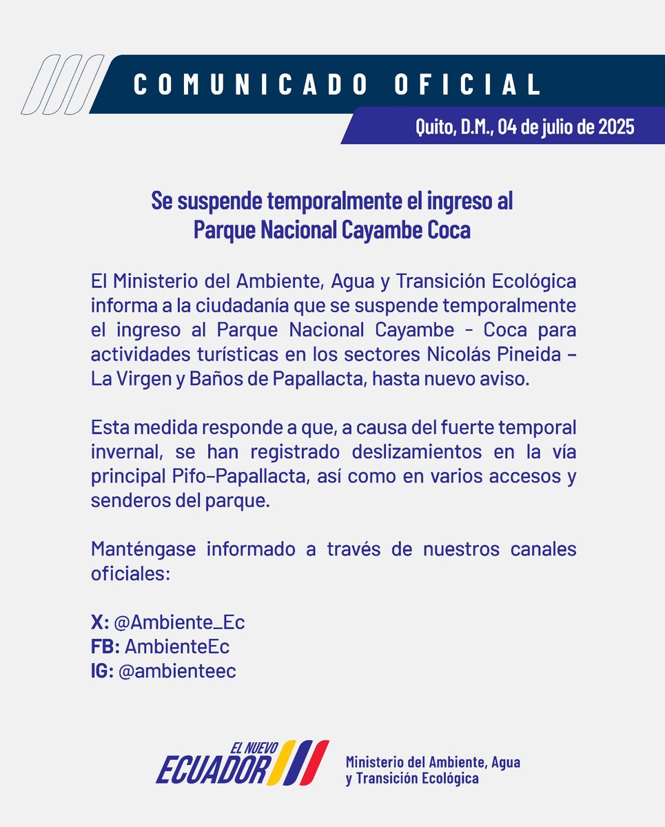 📍COMUNICADO | El Ministerio del Ambiente, Agua y Transición Ecológica informa a la ciudadanía. ⤵️