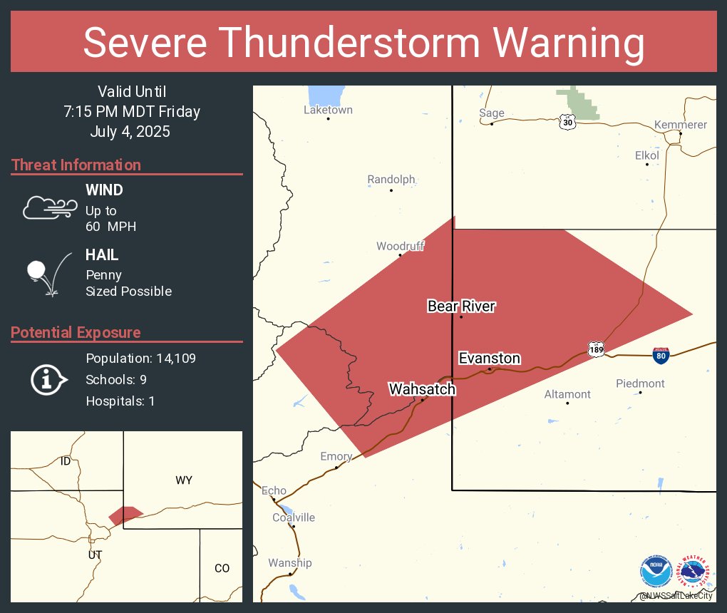 Severe Thunderstorm Warning including Evanston WY, Bear River WY and  Almy WY until 7:15 PM MDT