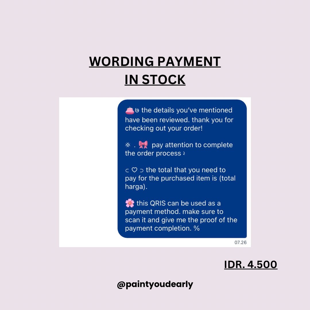 paintyoudearly's tweet photo. 𓈒⠀⠀𓏸⠀⠀𓇼 a repost, please? thank you! ♡

happy saturday! aku punya wording payment untuk BA ready stock yang bisa diklaim sekarang juga. 🍧🎀

📝🧺 payment hanya lewat dana, gopay, dan spay. tidak tersedia QRIS. #zonauang https://t.co/GeOnwe6KM8
