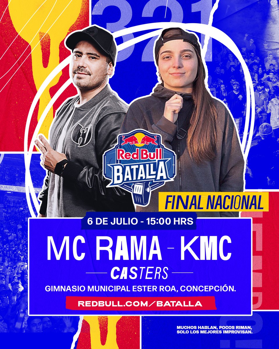 ¿Están listos? 🇨🇱

Mc Rama y KMC serán los casters de la Final Nacional de #RedBullBatalla Chile 2025 este domingo 06 de julio

Mira la transmisión de la Final Nacional de @RedBullCl este domingo en nuestros canales de Twitch, X, Facebook, Youtube y en Red Bull TV a partir de las