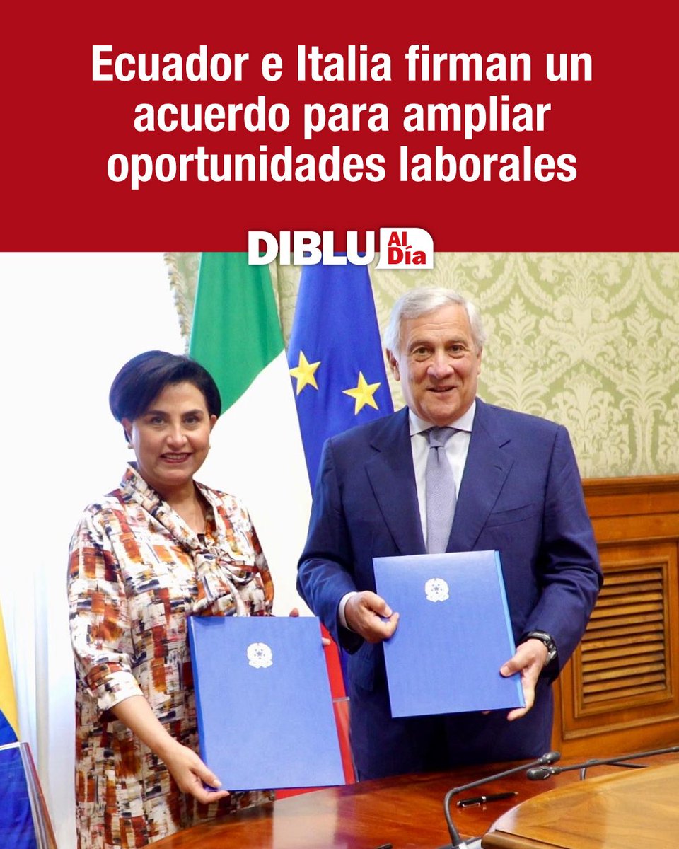 Radio Diblu (@radiodiblufm) on Twitter photo 📌 Ecuador e Italia firman un acuerdo para ampliar oportunidades laborales 🇪🇨🤝🏻🇮🇹
#DibluAlDía 📰 con <a href="/gustavoenavarro/">Gustavo Navarro</a>
Este primero de julio, la canciller Gabriela Sommerfeld y su homólogo italiano Antonio Tajani, suscribieron un memorando de entendimiento entre ambos países en 📌 Ecuador e Italia firman un acuerdo para ampliar oportunidades laborales 🇪🇨🤝🏻🇮🇹
#DibluAlDía 📰 con <a href="/gustavoenavarro/">Gustavo Navarro</a>
Este primero de julio, la canciller Gabriela Sommerfeld y su homólogo italiano Antonio Tajani, suscribieron un memorando de entendimiento entre ambos países en