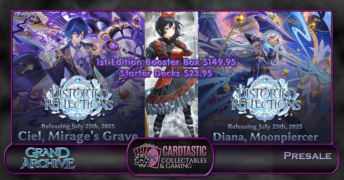 **Grand Archive: Distorted Reflections PRESALE LIVE!**  Get your **Booster  Box** for $149.95 & **Starter Decks** for $23.95! Secure your set at  CardTastic Collectables now. Don't miss out! #GrandArchive  #DistortedReflections #TCG #Presale ...