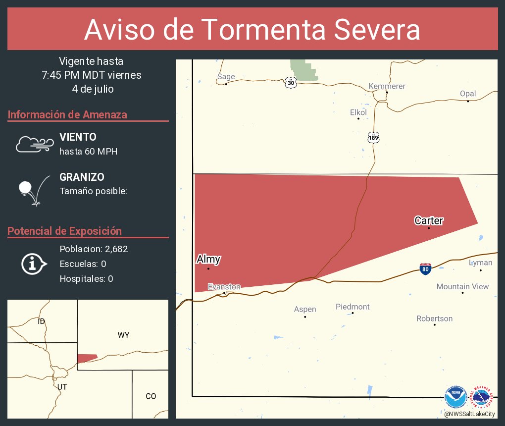Aviso de Tormenta Severa incluye Bear River WY, Carter WY, Almy WY hasta las 7:45 PM MDT