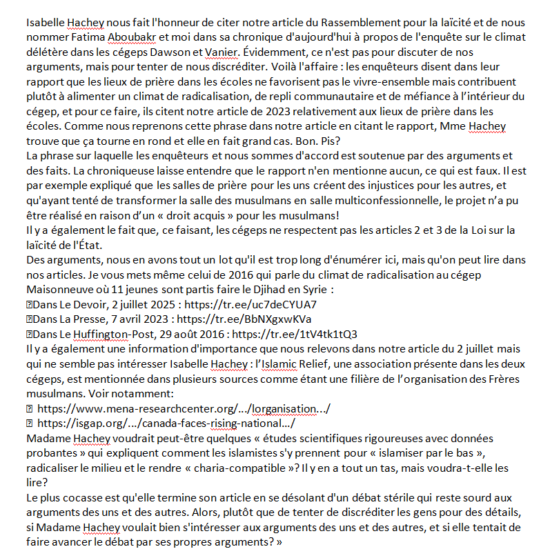 JoStAmour's tweet photo. Dites @SGrammond vs avez vérifié cet article d'@ihachey avant publication? Si oui, comment faire confiance à @LP_LaPresse avec de tels écrits bâclés?
Voici la réponse des personnes ciblées par votre «chroniqueuse»! #Laïcité #Radicalisation #Accommodement #privilège #Frérisme https://t.co/Sz1xaZJfCQ