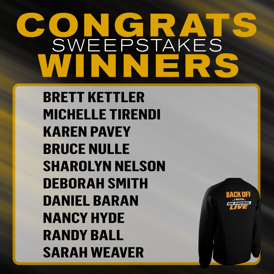 Congratulations to our #OPLive “Shout-Out” sweepstakes winners! Watch for our next sweepstakes announcement during the next live episode of On Patrol: Live. #OPNation #REELZ #OnPatrolLive #REELZPlus