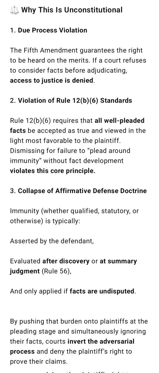 Jason Fyk (@jasonfyk) on Twitter photo The CA courts held that I "did not plead enough facts to overcome 230(c)(1) immunity"—while simultaneously refusing to allow me to actually plead the facts of my case. 🤦
How can a plaintiff possibly plead enough facts to overcome immunity when the court treats the facts as The CA courts held that I "did not plead enough facts to overcome 230(c)(1) immunity"—while simultaneously refusing to allow me to actually plead the facts of my case. 🤦
How can a plaintiff possibly plead enough facts to overcome immunity when the court treats the facts as