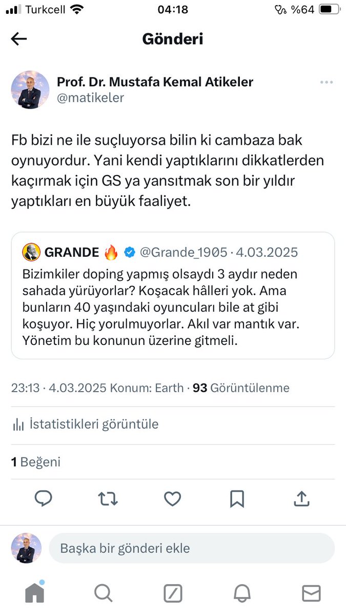 Geçen sene durduk yere GS için doping iftirasına başladıklarında yazmıştım “cambaza bak “ oynadıklarını