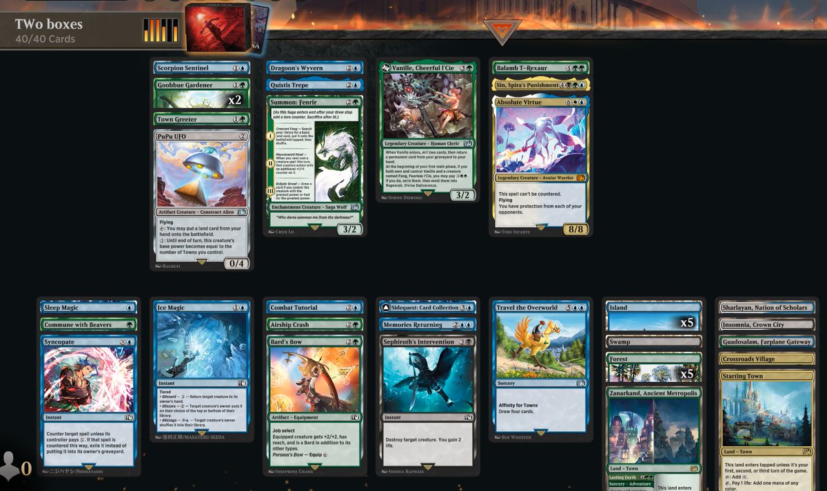 Got 4 boxes today in arena direct with these two decks. Should give some good ideas to those looking to play on what your decks should look like.
Qiqirn merchant was the best card in the UB deck, Sin was the best in the other.