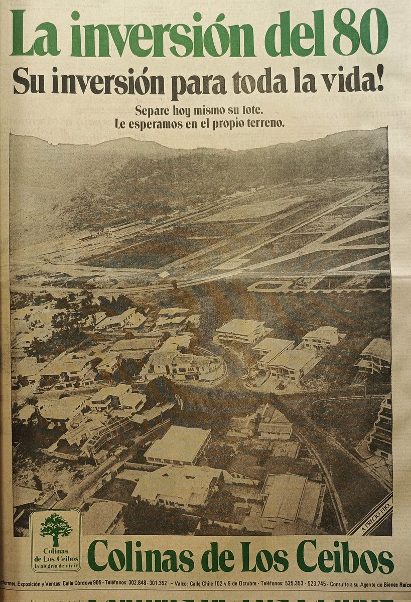 Antonio Ubilla (@antonioubilla1) on Twitter photo Guayaquil 1980, aviso de Urbanización Colinas de Los Ceibos. <a href="/gabymoreano/">gabriela moreano</a> #GuayaquilDeAntes Guayaquil 1980, aviso de Urbanización Colinas de Los Ceibos. <a href="/gabymoreano/">gabriela moreano</a> #GuayaquilDeAntes