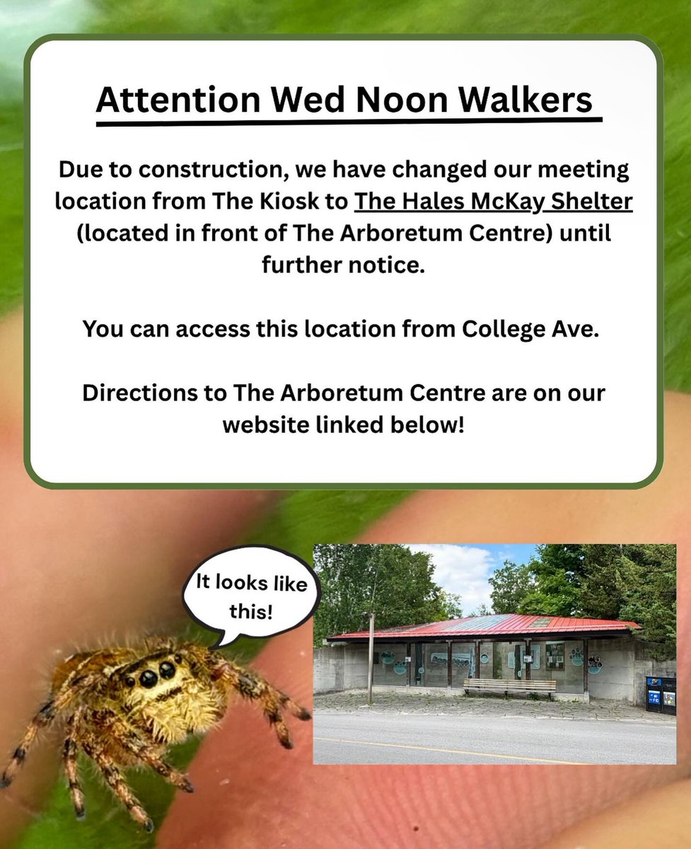 UPDATE! Our noon walk starting location has changed! We have signs posted at the kiosk and in the parking lot detailing the change. We hope to see you all next Wednesday!

Map can be found here: arboretum.uoguelph.ca/thingstosee/pr…

 #UoGArboretum #UofG #Guelph