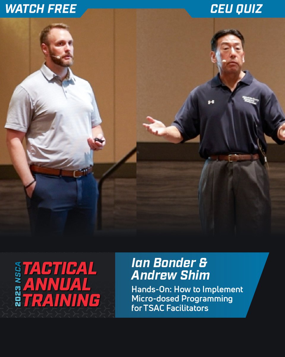 NSCA's tweet photo. WATCH FREE on #NSCATV: โฐ After 12-hour shifts, many tactical athletes skip unpaid gym time.
@IBonderCSCS and Andrew Shim share how micro-dosed programming boosts adherence and results.
๐ NSCA Members get this 0.2 CEU quiz FREE, a $30 value!
WATCH NOW: https://t.co/KxWU4oGVg6 https://t.co/TdNmdOgsDu