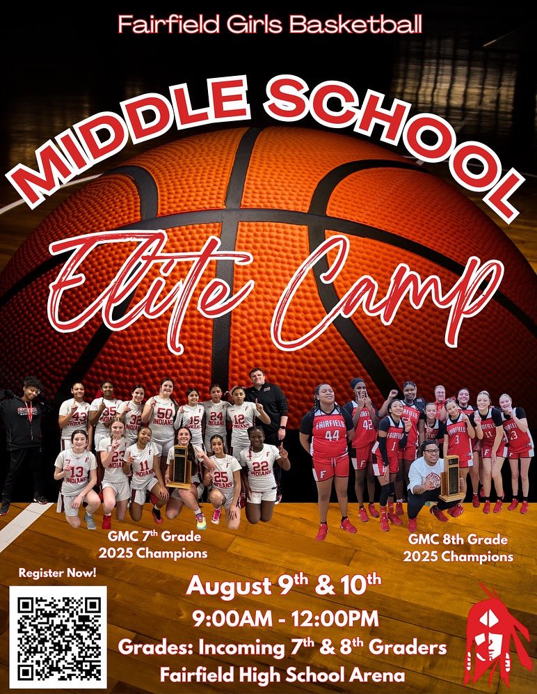 📣 Fairfield Girls Basketball Elite Camp!
📅 Aug 9–10 | 🕘 9AM–12PM
🎓 Rising 7th &amp; 8th Grade Girls
📍 Fairfield High School
💪🏽 Get better. Get noticed. #OneTribe
📲 Scan QR to register now!
#GirlsBasketball #EliteCamp #FutureTribe

form.jotform.com/251113736850150