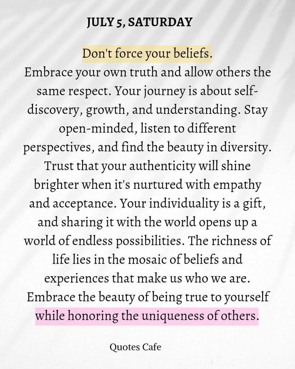 MPHickie's tweet image. A message for today … 

Be true to yourself, but don’t force your truth &amp;amp; narrative on others.

Your journey belongs to you! 

Respect, listen, grow — there’s beauty in our differences. 💫
#Authenticity #OpenMind #RespectDifferences #SelfDiscovery 👇