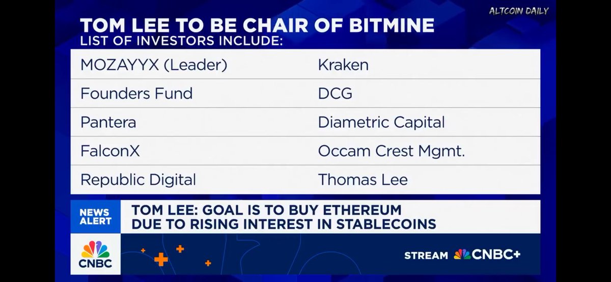 Tom Lee pivoting to ETH bull as chairman of Bitmine (MSTR for ETH) is worth watching. 

His core ETH investment thesis is:

1. Stablecoins are the killer app of crypto and Ethereum is their foundation

“It really started with stablecoins, which is the ChatGPT of crypto… viral