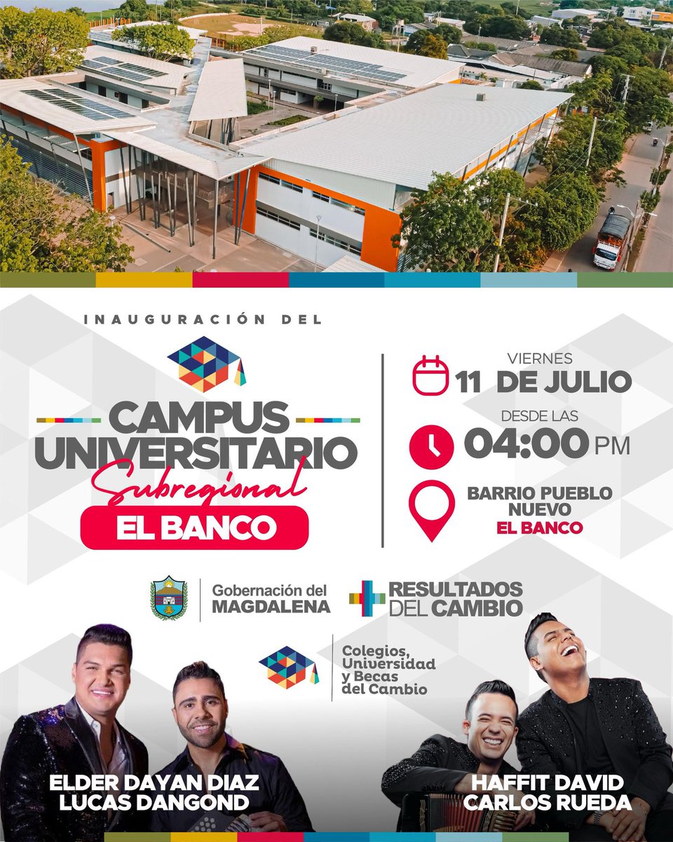Ingris Padilla García (@padillaingris) on Twitter photo Invitados al evento del Año!
#NosVamosPalSur
<a href="/carlosecaicedo/">Carlos Caicedo</a> concibió y dejó en construcción los Campus Universitarios Subregionales de la Gobernación del Magdalena y el Gobernador <a href="/mrafael70/">Rafael Martínez</a> impulsó con éxito su continuidad y ya están listos.
El Banco, será epicentro de la Invitados al evento del Año!
#NosVamosPalSur
<a href="/carlosecaicedo/">Carlos Caicedo</a> concibió y dejó en construcción los Campus Universitarios Subregionales de la Gobernación del Magdalena y el Gobernador <a href="/mrafael70/">Rafael Martínez</a> impulsó con éxito su continuidad y ya están listos.
El Banco, será epicentro de la