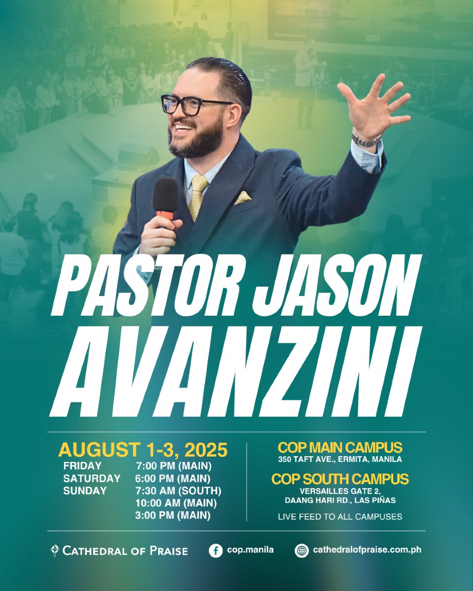 Pastor Jason Avanzini is back at COP!
Join us this August 1–3, 2025 for a weekend of faith-filled preaching and powerful encounters in God’s presence.