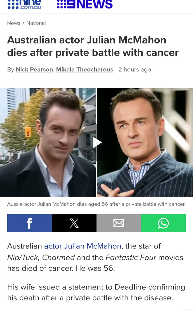Actor playing fantastic four (Dr. Doom), Julian McMahon died of cancer at the age of 56.

You know why, I know why.