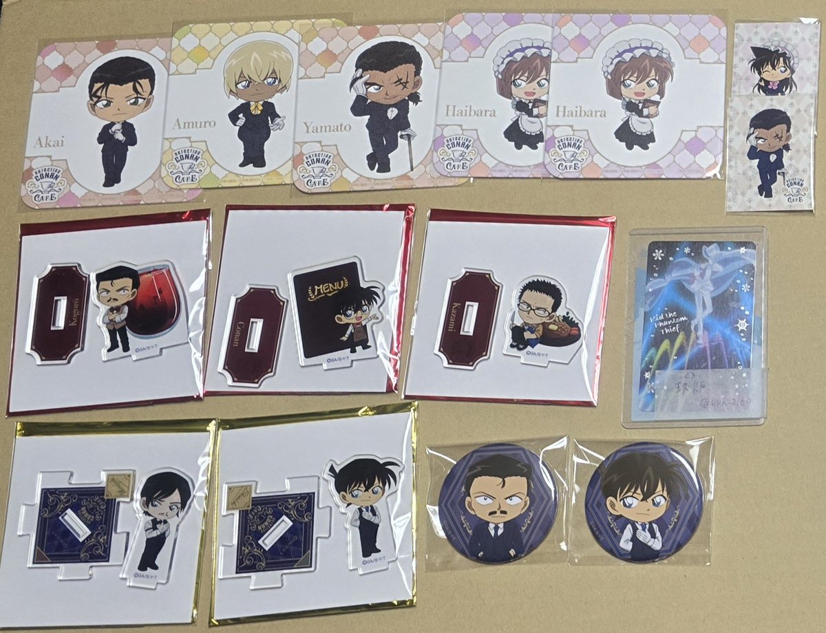 【交換譲渡】名探偵コナン　コナンカフェ

譲)コースター:赤井、安室、大和、灰原
アクスタ:○毛利、○風見、諸伏、新一
缶バッジ:○毛利、新一
ステッカー:蘭、大和

求)各種キッド(コースター前期決まり次第後期)、○のみ定価+送料

宜しくお願い致します