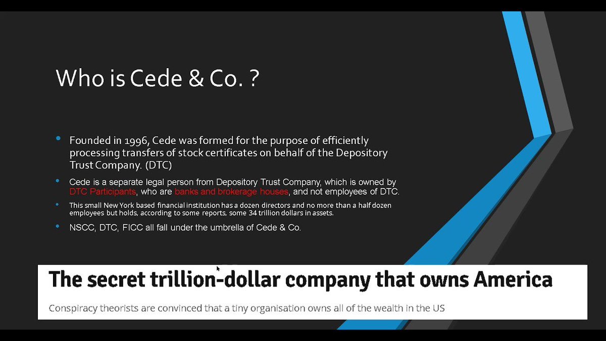 DaysOfNoahh's tweet photo. If you think that's ludicrous: it's already in place. #Cede already owns most of publicly listed US stocks. You may have rights, but the ultimate owner in case of system failure, is Cede, already now. The only thing they wait for is a domino debt collapse of the financial system. https://t.co/qpMG7SVCr9